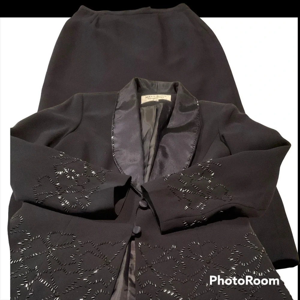 Maxie Klein Navy Blue Bead Trimmed 2-pc Special Occasion Suit - Picture 1 of 11